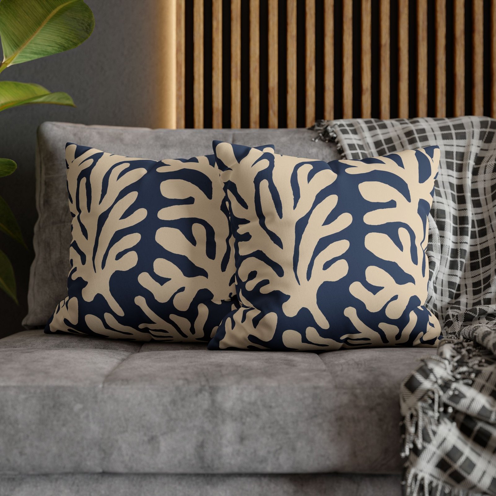 taie d’oreiller imitation daim – motif marin corail